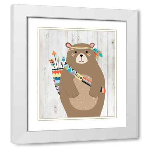 Tribal Bear White Modern Wood Framed Art Print with Double Matting by Robinson, Tamara