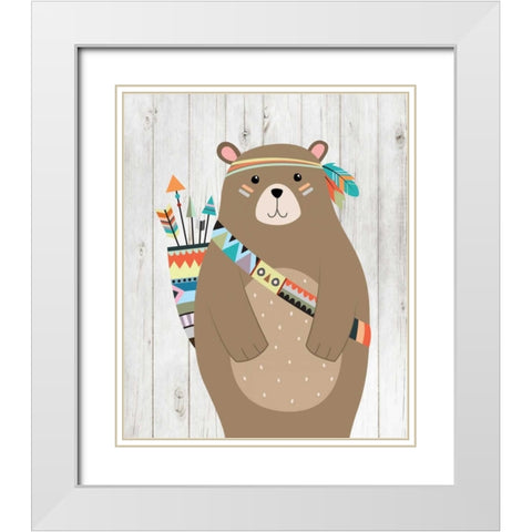 Tribal Bear White Modern Wood Framed Art Print with Double Matting by Robinson, Tamara