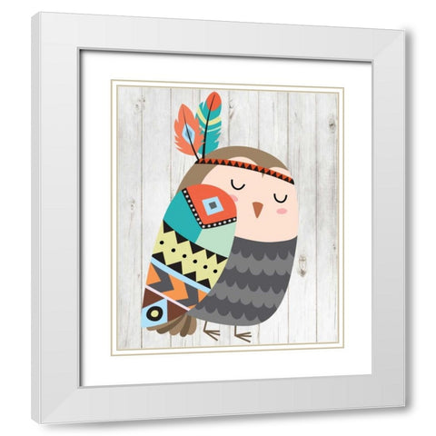 Tribal Owl White Modern Wood Framed Art Print with Double Matting by Robinson, Tamara