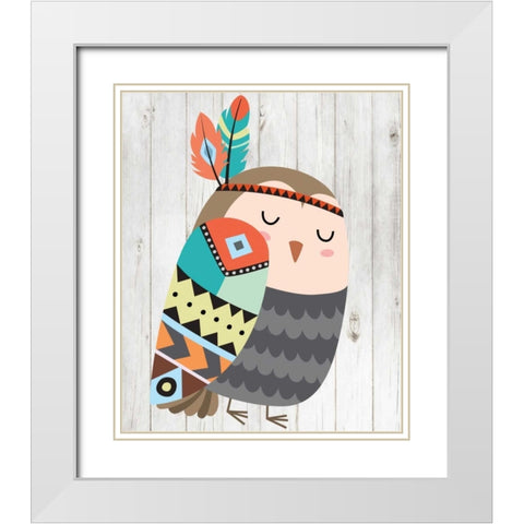 Tribal Owl White Modern Wood Framed Art Print with Double Matting by Robinson, Tamara