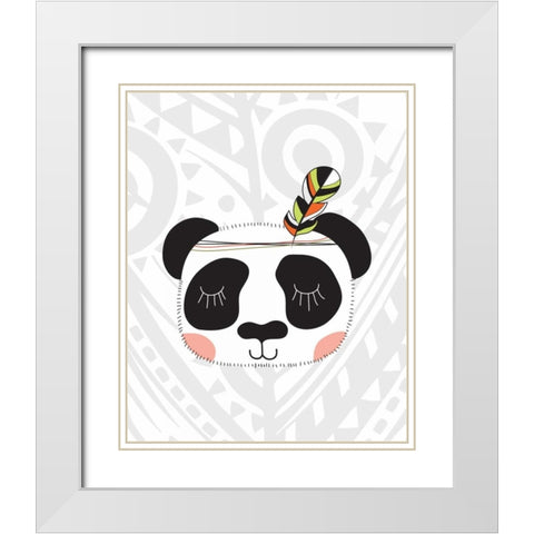 Tribal Panda White Modern Wood Framed Art Print with Double Matting by Robinson, Tamara
