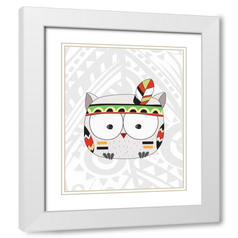 Tribal Owl White Modern Wood Framed Art Print with Double Matting by Robinson, Tamara