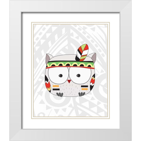 Tribal Owl White Modern Wood Framed Art Print with Double Matting by Robinson, Tamara