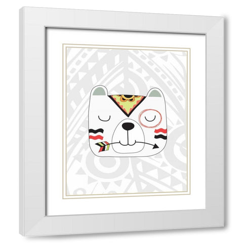 Tribal Bear White Modern Wood Framed Art Print with Double Matting by Robinson, Tamara