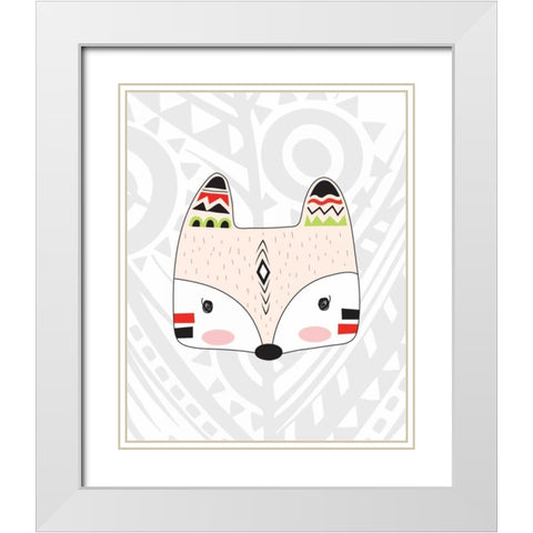 Tribal Fox White Modern Wood Framed Art Print with Double Matting by Robinson, Tamara