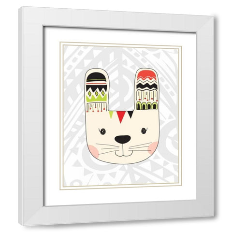 Tribal Bunnies White Modern Wood Framed Art Print with Double Matting by Robinson, Tamara