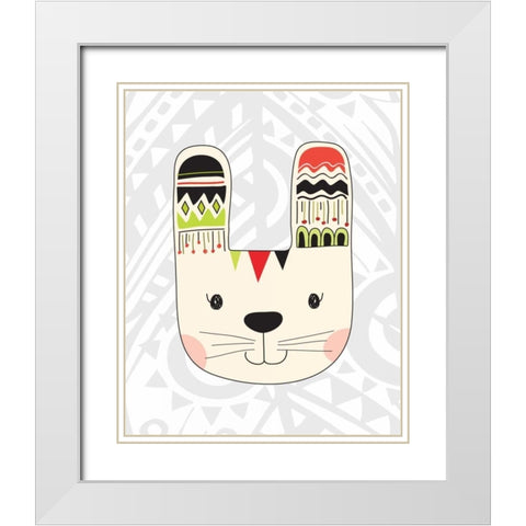 Tribal Bunnies White Modern Wood Framed Art Print with Double Matting by Robinson, Tamara