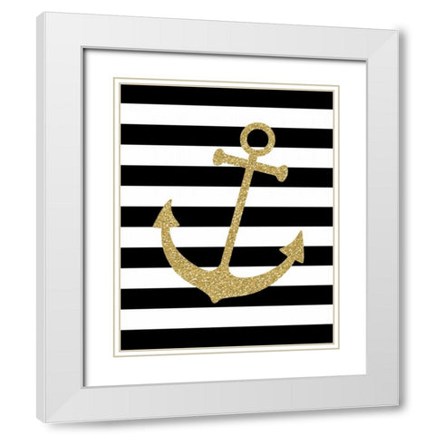 Glitter Anchor Stripe White Modern Wood Framed Art Print with Double Matting by Robinson, Tamara