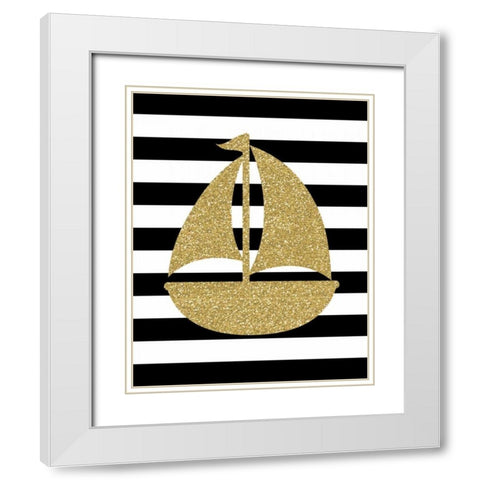 Glitter Sailboat Stripe White Modern Wood Framed Art Print with Double Matting by Robinson, Tamara