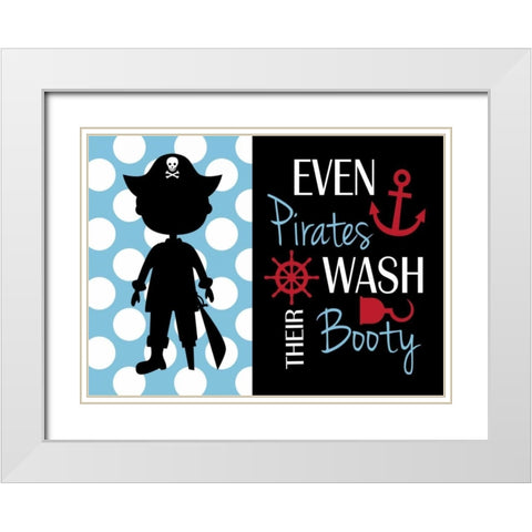 Pirate Bathroom White Modern Wood Framed Art Print with Double Matting by Robinson, Tamara