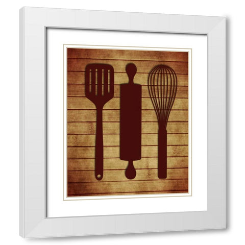 Kitchen Utensils White Modern Wood Framed Art Print with Double Matting by Robinson, Tamara