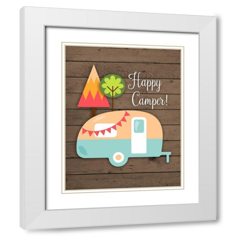 Happy Camper White Modern Wood Framed Art Print with Double Matting by Robinson, Tamara