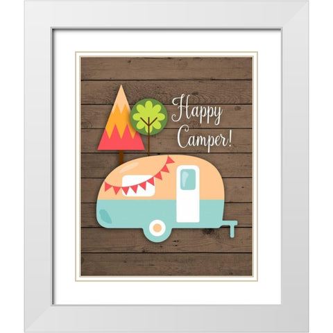 Happy Camper White Modern Wood Framed Art Print with Double Matting by Robinson, Tamara