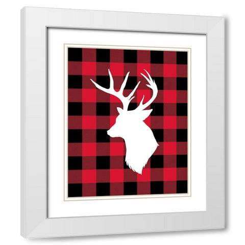 Deer Lumberjack White Modern Wood Framed Art Print with Double Matting by Robinson, Tamara