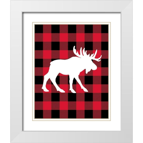 Moose Lumberjack White Modern Wood Framed Art Print with Double Matting by Robinson, Tamara