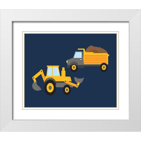 Construction Wash Brush Trucks White Modern Wood Framed Art Print with Double Matting by Robinson, Tamara