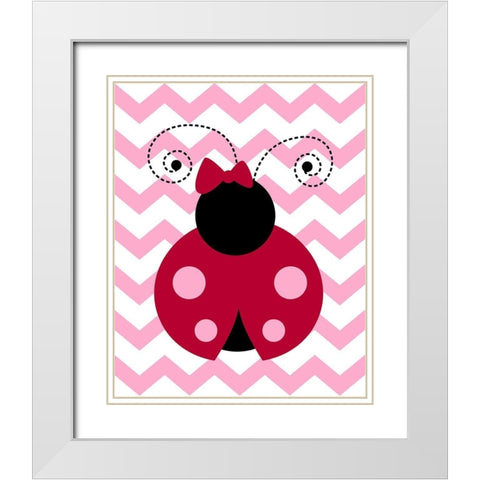 Ladybug Chevron White Modern Wood Framed Art Print with Double Matting by Robinson, Tamara