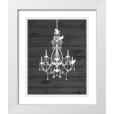 Chandelier Bird III White Modern Wood Framed Art Print with Double Matting by Robinson, Tamara