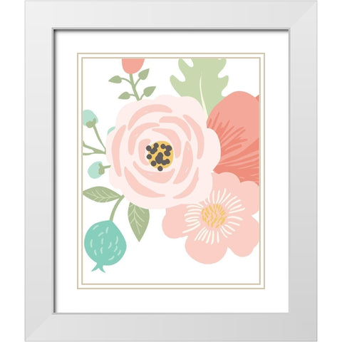 Pastel Floral Bouquet I White Modern Wood Framed Art Print with Double Matting by Robinson, Tamara