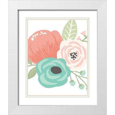 Pastel Floral Bouquet II White Modern Wood Framed Art Print with Double Matting by Robinson, Tamara
