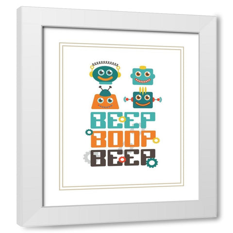 Beep Boop Beep White Modern Wood Framed Art Print with Double Matting by Robinson, Tamara