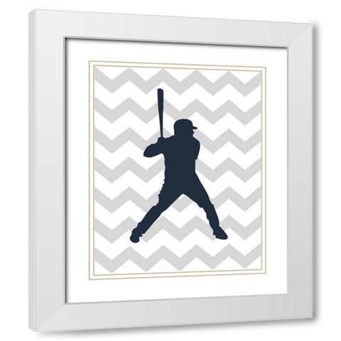 Baseball Chevron White Modern Wood Framed Art Print with Double Matting by Robinson, Tamara