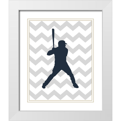 Baseball Chevron White Modern Wood Framed Art Print with Double Matting by Robinson, Tamara