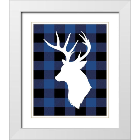 Plaid Deer White Modern Wood Framed Art Print with Double Matting by Robinson, Tamara