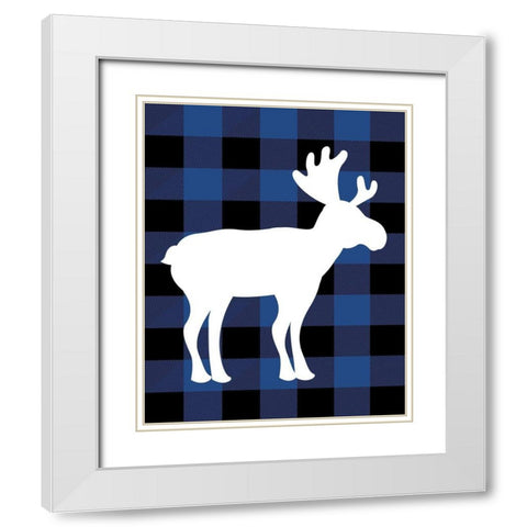 Plaid Moose White Modern Wood Framed Art Print with Double Matting by Robinson, Tamara