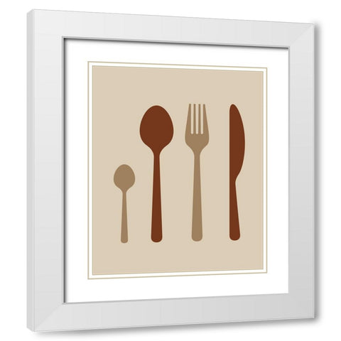 Dining Utensils White Modern Wood Framed Art Print with Double Matting by Robinson, Tamara