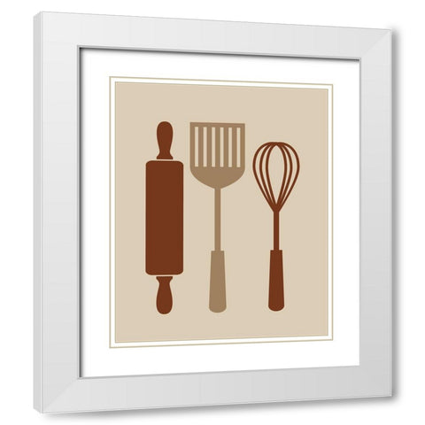 Kitchen Utensils White Modern Wood Framed Art Print with Double Matting by Robinson, Tamara