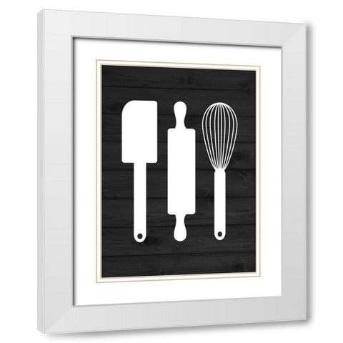 Kitchen Utensils White Modern Wood Framed Art Print with Double Matting by Robinson, Tamara