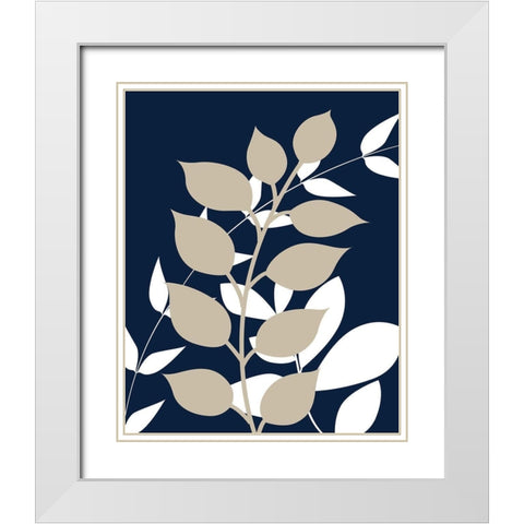 Navy Foliage I White Modern Wood Framed Art Print with Double Matting by Robinson, Tamara