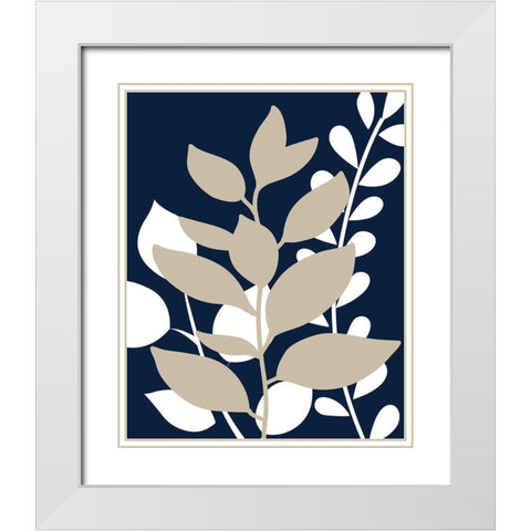 Navy Foliage II White Modern Wood Framed Art Print with Double Matting by Robinson, Tamara