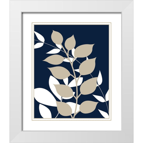 Navy Foliage III White Modern Wood Framed Art Print with Double Matting by Robinson, Tamara
