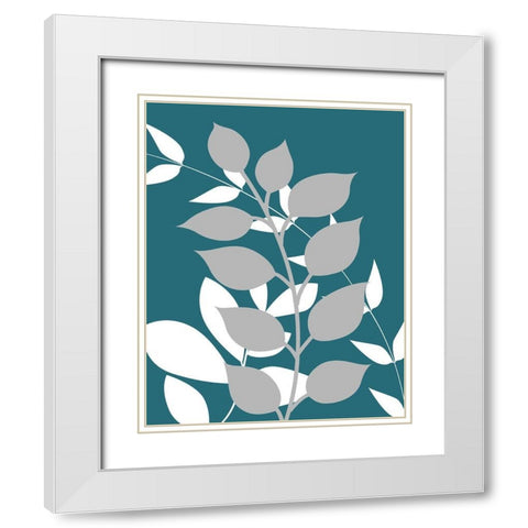 Teal Foliage III White Modern Wood Framed Art Print with Double Matting by Robinson, Tamara