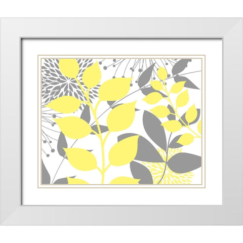 Yellow Foliage Floral III White Modern Wood Framed Art Print with Double Matting by Robinson, Tamara