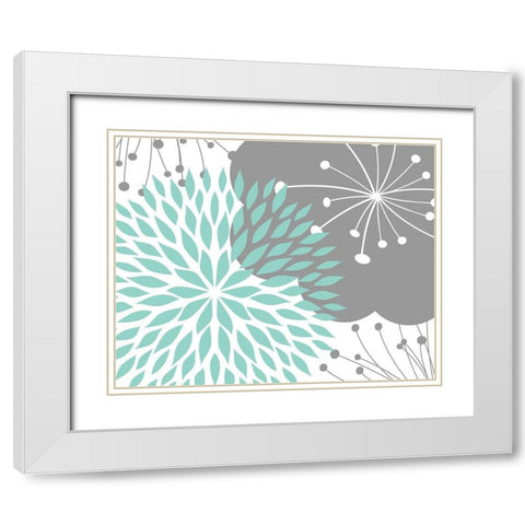 Teal Foliage Floral White Modern Wood Framed Art Print with Double Matting by Robinson, Tamara