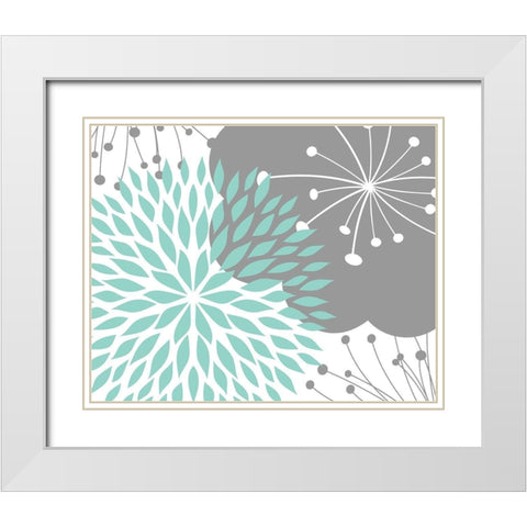 Teal Foliage Floral White Modern Wood Framed Art Print with Double Matting by Robinson, Tamara