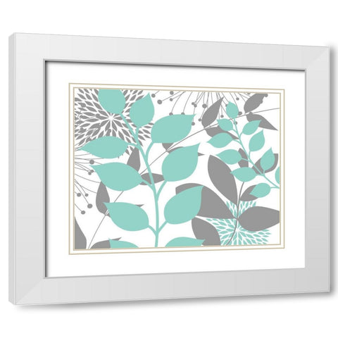 Teal Foliage Floral III White Modern Wood Framed Art Print with Double Matting by Robinson, Tamara