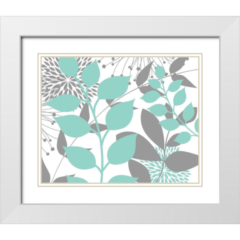 Teal Foliage Floral III White Modern Wood Framed Art Print with Double Matting by Robinson, Tamara