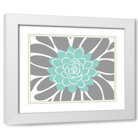 Teal Foliage Floral IV White Modern Wood Framed Art Print with Double Matting by Robinson, Tamara