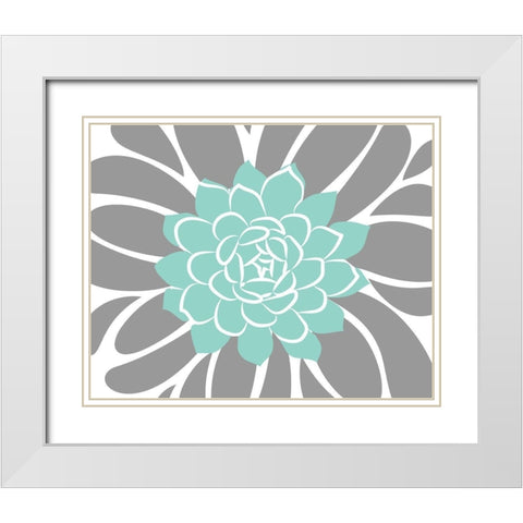 Teal Foliage Floral IV White Modern Wood Framed Art Print with Double Matting by Robinson, Tamara
