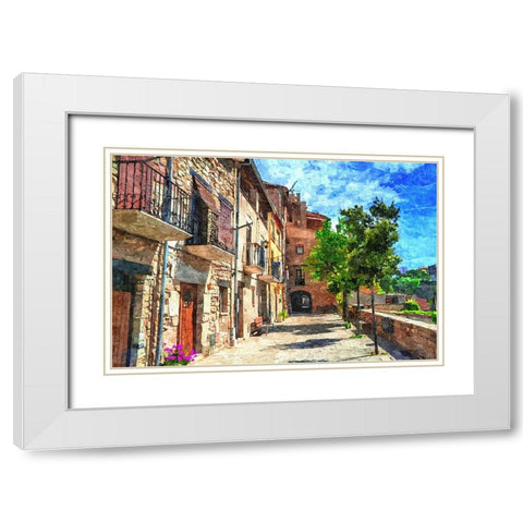 Village Street White Modern Wood Framed Art Print with Double Matting by Dundon, Denise