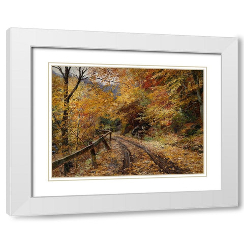 Falling Leaves White Modern Wood Framed Art Print with Double Matting by Dundon, Denise