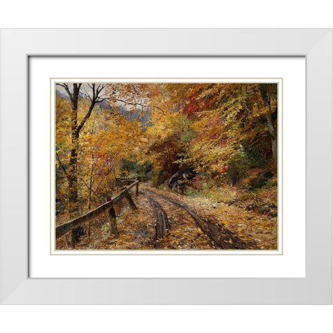 Falling Leaves White Modern Wood Framed Art Print with Double Matting by Dundon, Denise