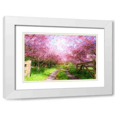 Cherry Blossom Lane White Modern Wood Framed Art Print with Double Matting by Dundon, Denise