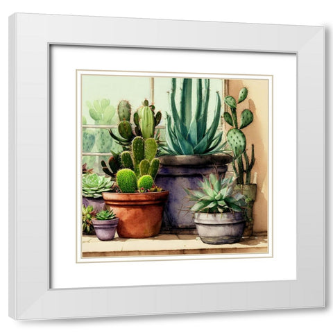 Cacti and Succulents XXIII White Modern Wood Framed Art Print with Double Matting by Dundon, Denise