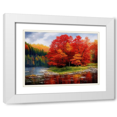 Fall Finery White Modern Wood Framed Art Print with Double Matting by Dundon, Denise