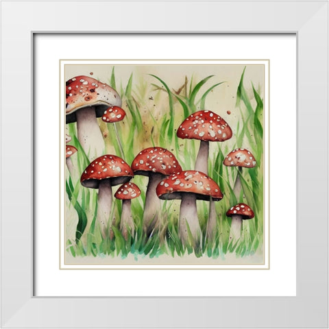 Brown Mushrooms White Modern Wood Framed Art Print with Double Matting by Dundon, Denise